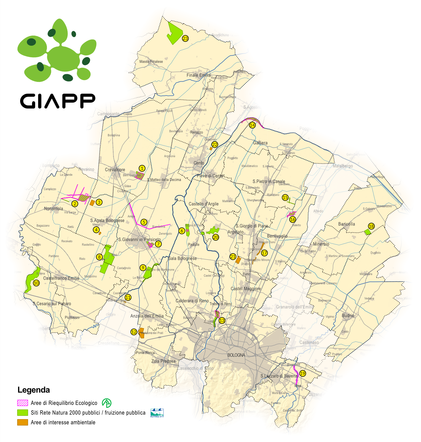 Mappa dei comuni e delle aree GIAPP